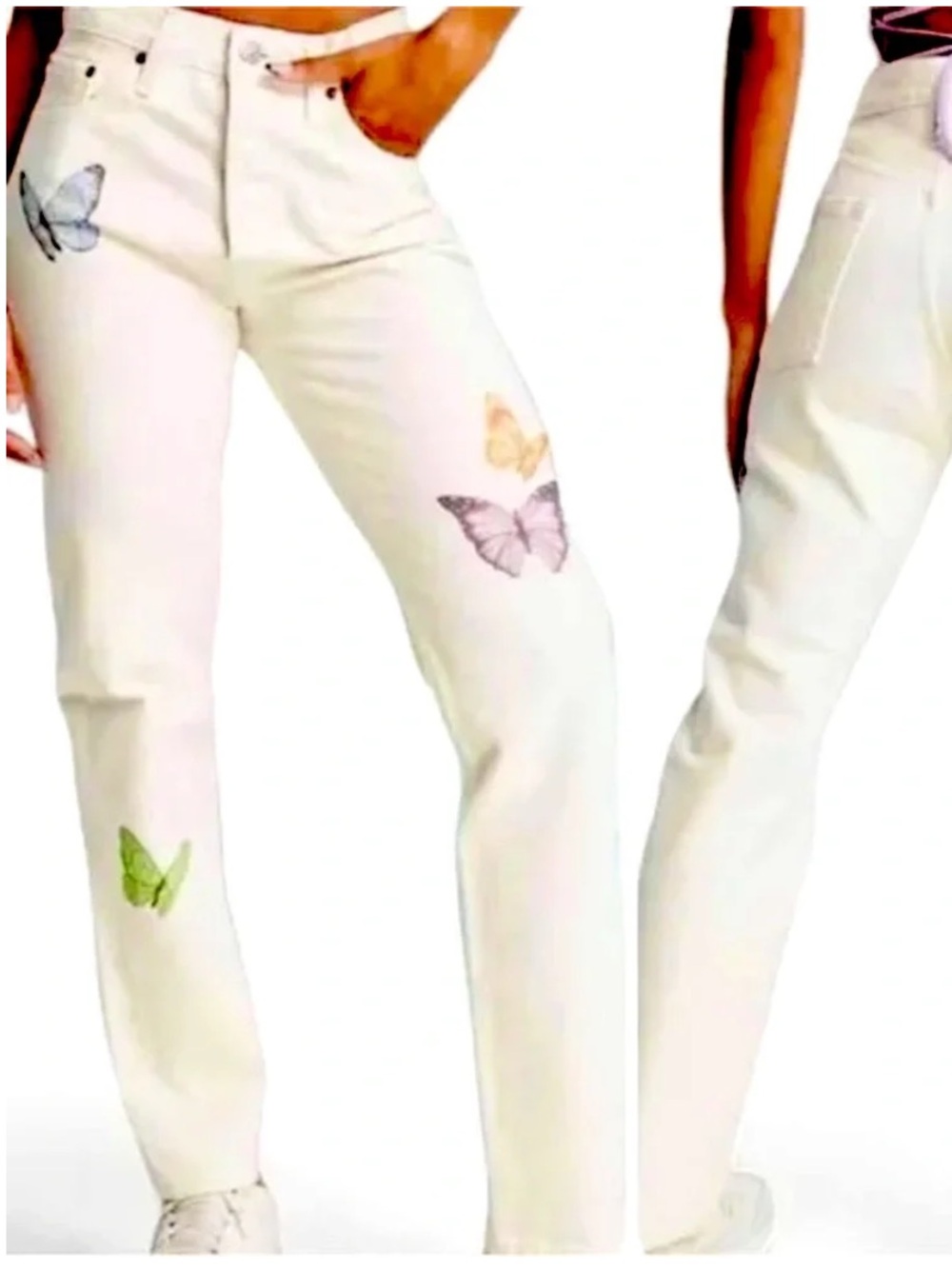 LEVI’S BUTTERFLY 501 CREAM HIGH RISE STRAIGHT LEG JEANS SIZE 26